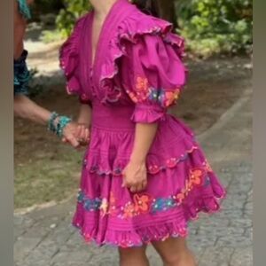 Charming Magenta Dress with Floral Embroidery